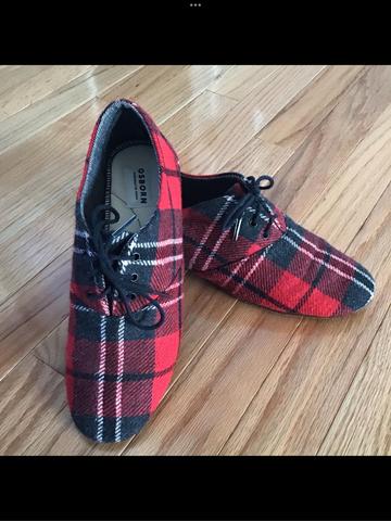 Osborn Handmade Oxfords in Red/Grey/Cream Wool Plaid