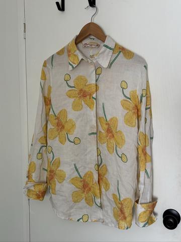 Floral Scribble Print ramie button down