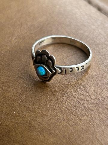 Hamsa Opal & Silver Ring