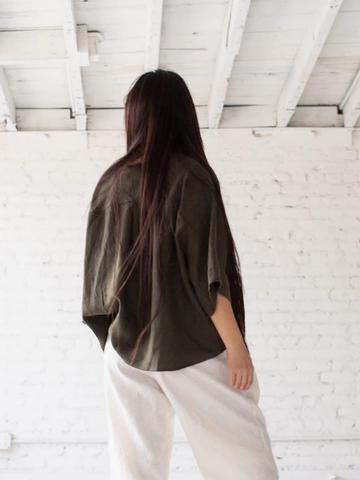 Olive Linen Boxy Top
