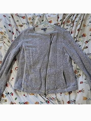 Eileen Fisher woven cotton zip moto jacket L