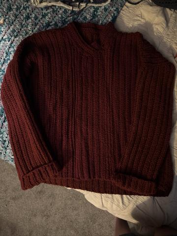 Red crochet ribbed sweater