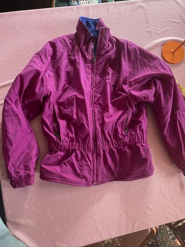 Reversible magenta and blue ski jacket