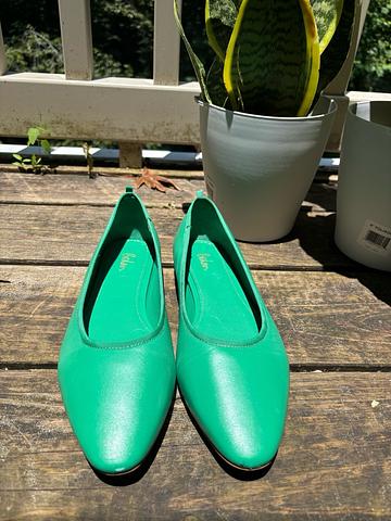 Green leather ballet flats