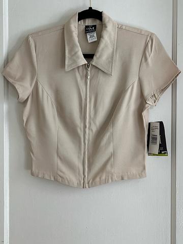 Tan 90s Zip Front Collar Top