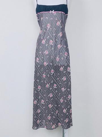 Intimately Flora Vintage Black and Pink Poly Chiffon Nightgown
