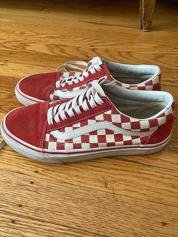 checkered red sneakers