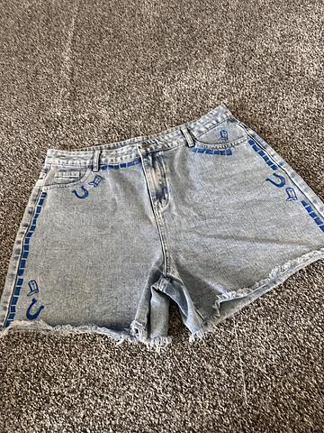 Block Print Jean Shorts