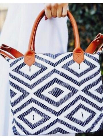 Black and white woven crossbody bag