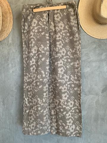 Grey linen floral pants