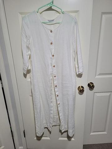 Linenfox Elena white linen button up dress / duster M