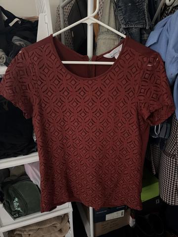 Copper tee with lace overlay