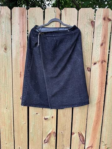 Black Denim Wrap Skirt with Hand Embroidery