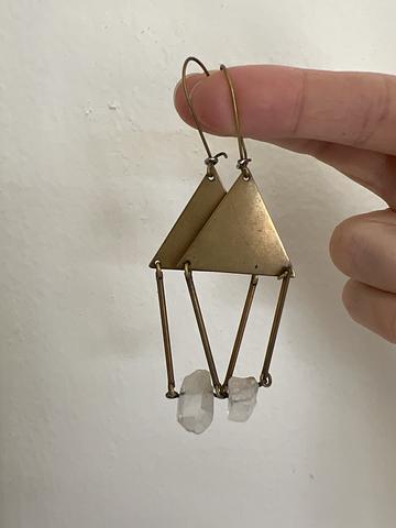 Brass and Clear Quartz Earrings