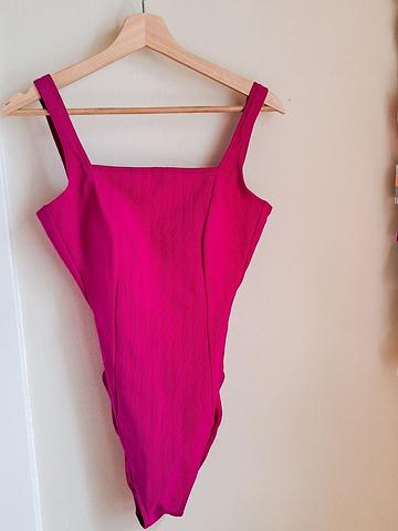 Magenta One Piece Ribbed Swimsuit - long torso