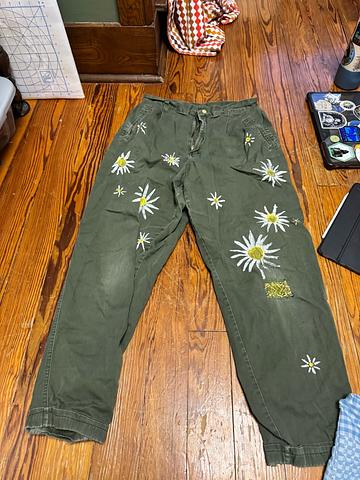 Hand painted green Maggie Lawrence pants