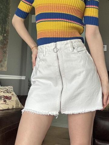 We The Free White Zip-Front Denim Mini Skirt