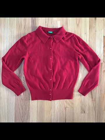 Vintage 90s Benetton Red Wool Cardigan Sweater with Polo Collar (runs small)