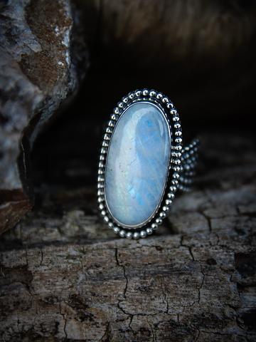 Goldeulejewelry • size 6.5 handforged beaded goddess ring with moonstone