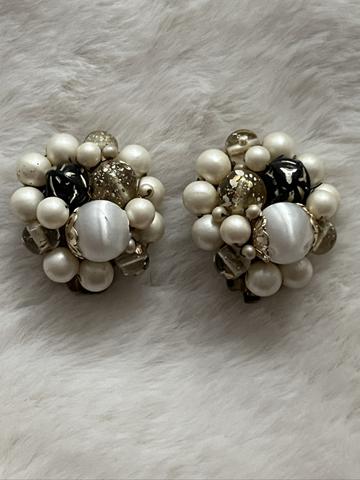 Vintage beads/pearls clip on earrings