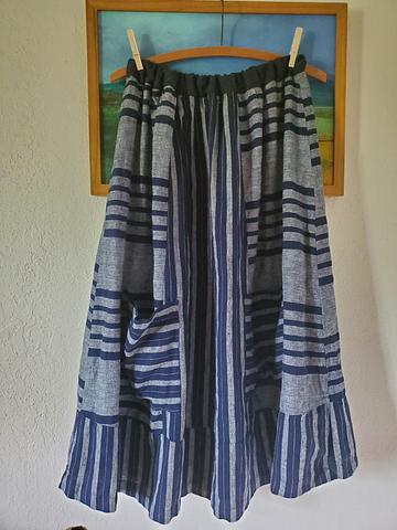 Linen blend striped skirt