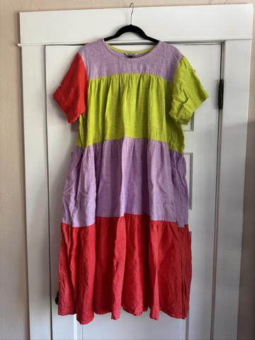 Tiered Dress in Rainbow Sherbet Linen