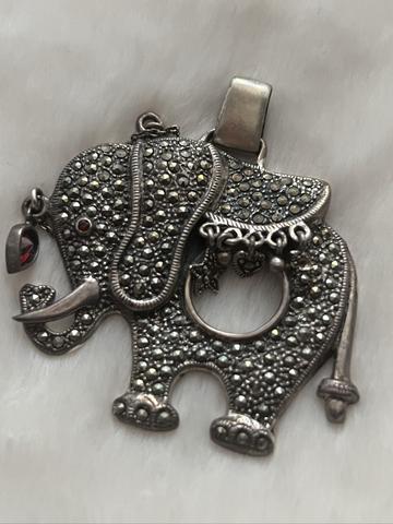 Sterling Marcasite and Garnet Elephant pin/necklace