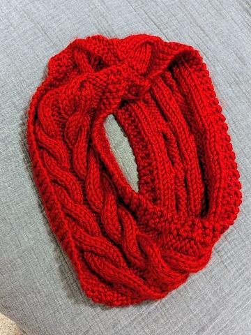 Chunky Red Cable Knit Infinity Scarf
