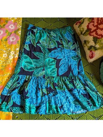 80's Nikki Tropical midi skirt, teal, blue, green, ruffles, medium