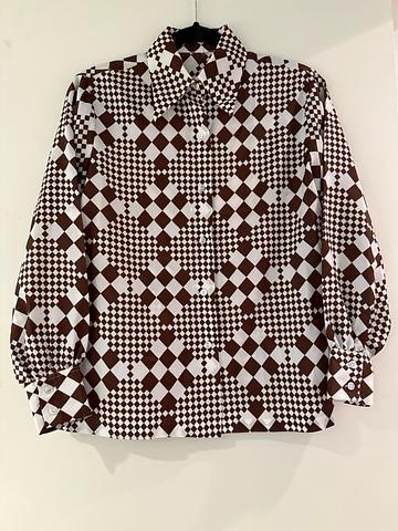 70s Psychedelic Check Dagger Collar Shirt