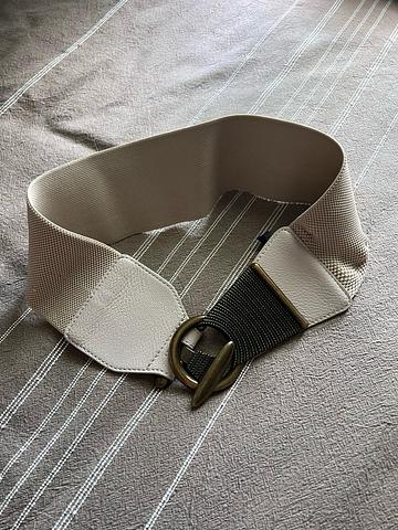beige elastic belt with metal clasp