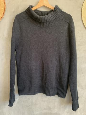 Funnel Neck Saddle Shoulder Wool Sweater