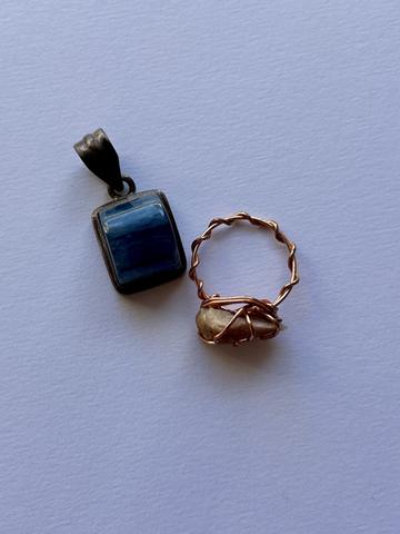 Rocks, on a ring and a necklace