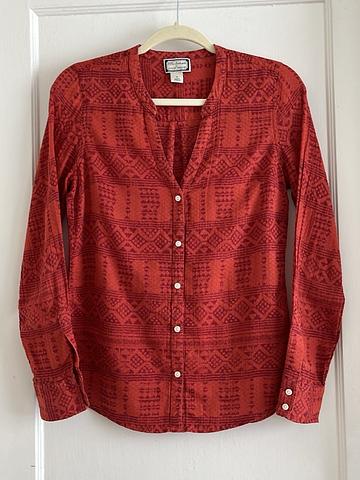 Rust Orange Woven Cotton Button Down Blouse / Top