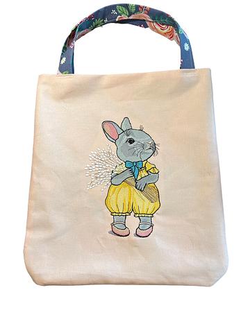 Bunny embroidered handmade small tote