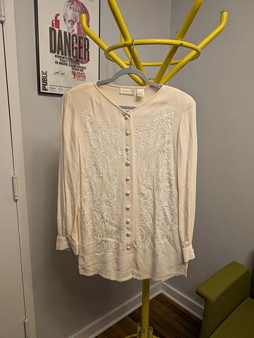Silk embroidered button up top