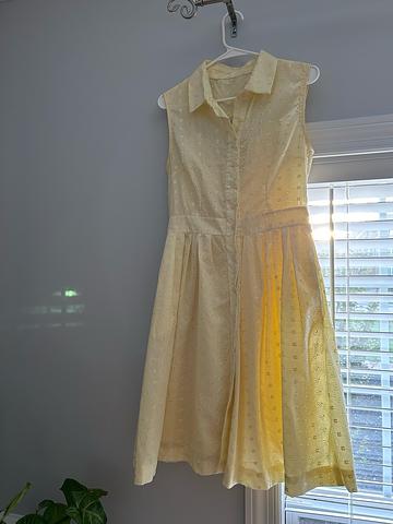 Pale yellow eyelet midi dress