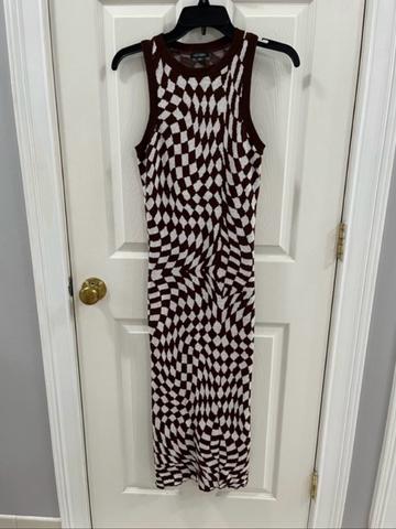 Brown Trippy Checker Bodycpn Dress