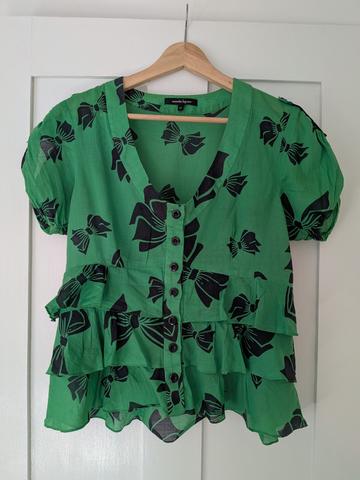 Peplum waist green and navy blouse