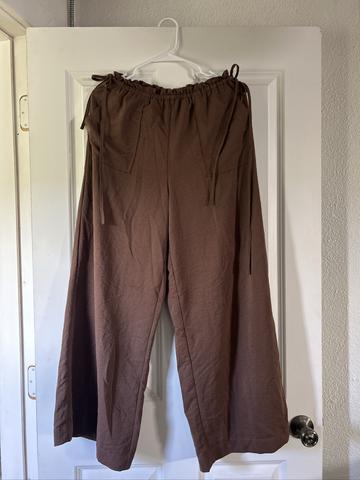brown flowy pants with ties
