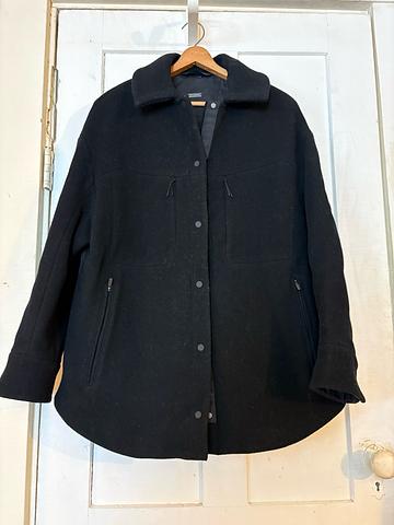 black insulated wool shirt jacket with quilted back