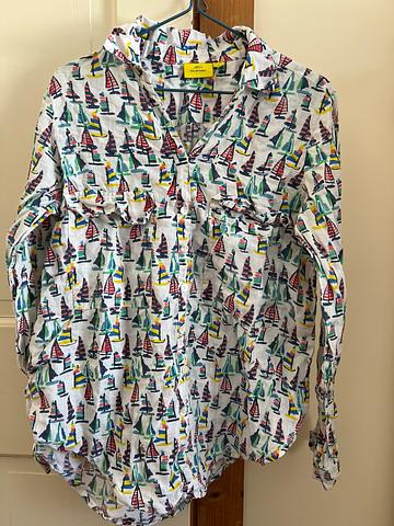 Linen boat print button down