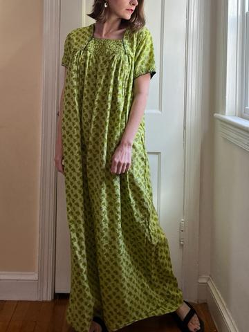 India Cotton Nursing Gown Green Maxi