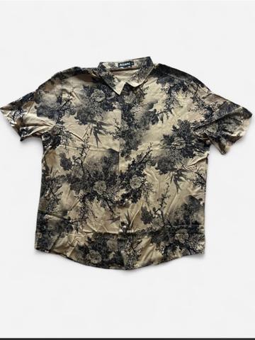 Retro Asian botanical button down shirt