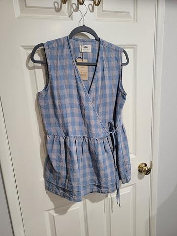 La Petite Alice blue gray linen wrap top L