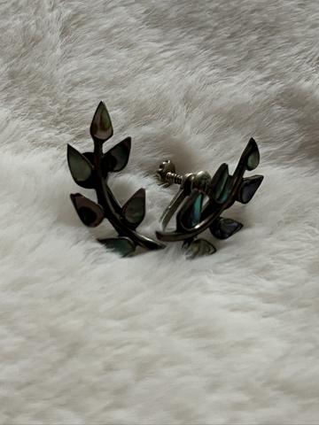 Abalone vine leaf sterling screw back earrings