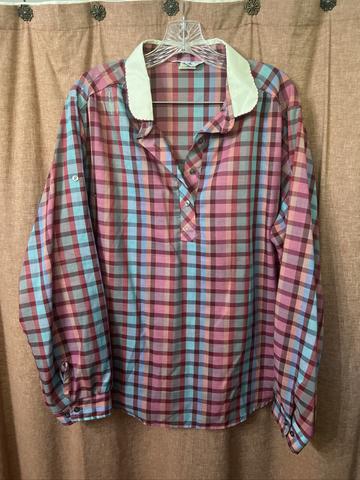 Plaid quarter button blouse