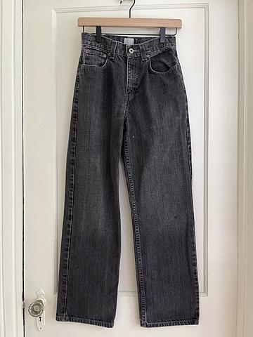 25W x 28L Baggy Straight Gray Rigid Denim Jeans