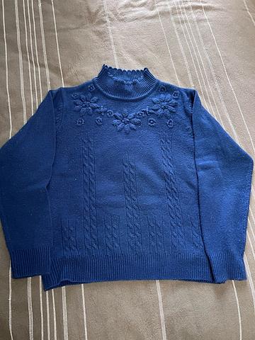 solid blue textured flower sweater