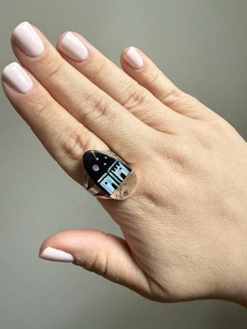 Sterling artisanal native inlay celestial ring